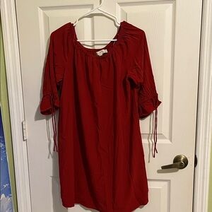 LOFT Red Elastic-Neck off shoulder dress